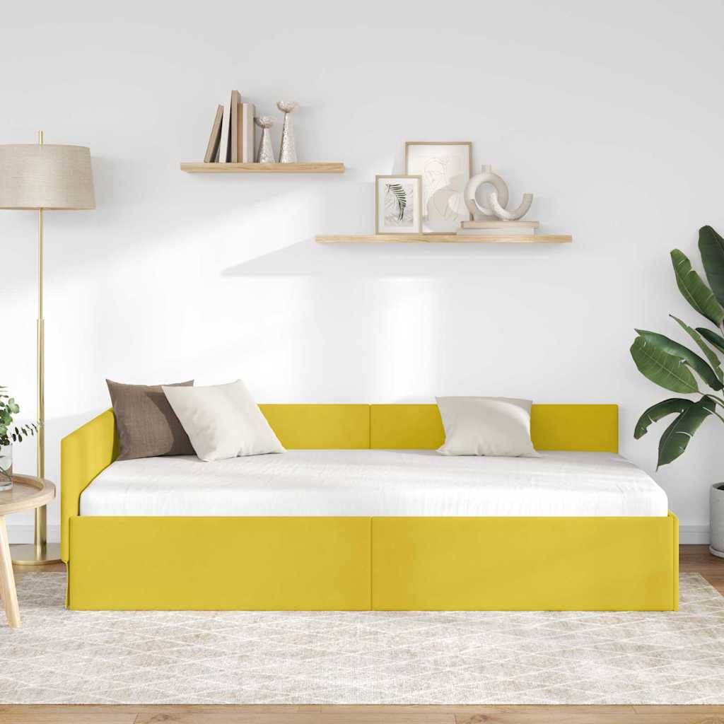 Hjørnesengramme med hovedgærde Gul 90 cm x 190 cm Fløjl