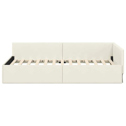 Hjørnesengramme med hovedgærde Creme 90 cm x 190 cm Fløjl