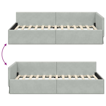 Hjørnesengramme med hovedgærde Lysegrå 90 cm x 200 cm Fløjl