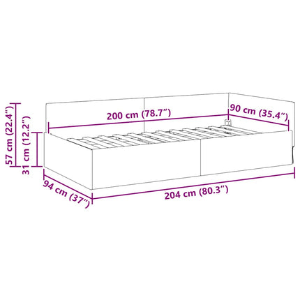 Hjørnesengramme med hovedgærde Lysegrå 90 cm x 200 cm Fløjl