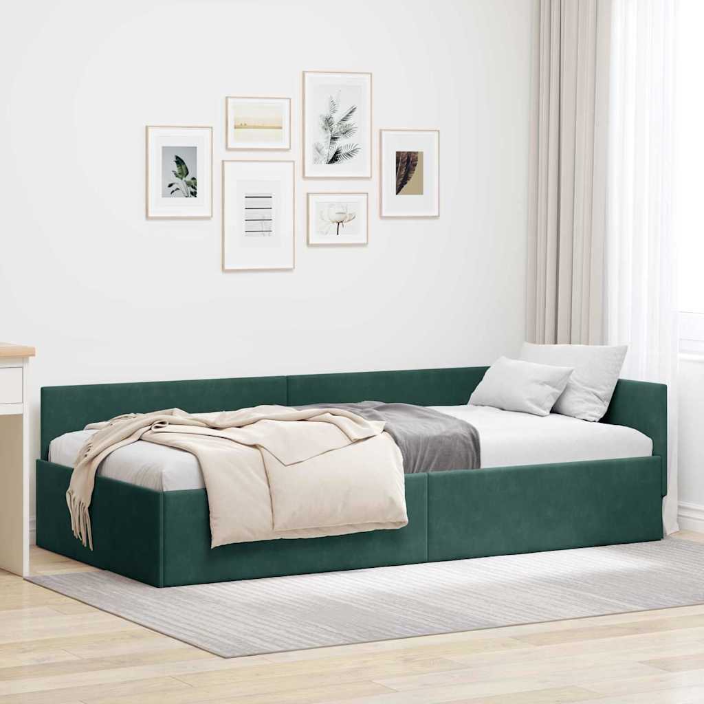 Hjørnesengramme med hovedgærde Mørkegrøn 90 cm x 200 cm Fløjl