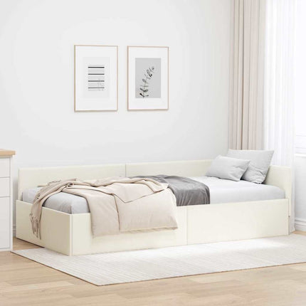 Hjørnesengramme med hovedgærde Creme 90 cm x 200 cm Fløjl