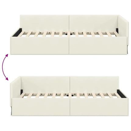 Hjørnesengramme med hovedgærde Creme 90 cm x 200 cm Fløjl