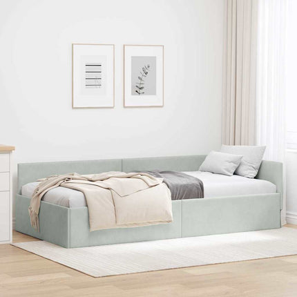 Hjørnesengramme med hovedgærde Lysegrå 100 cm x 200 cm Fløjl