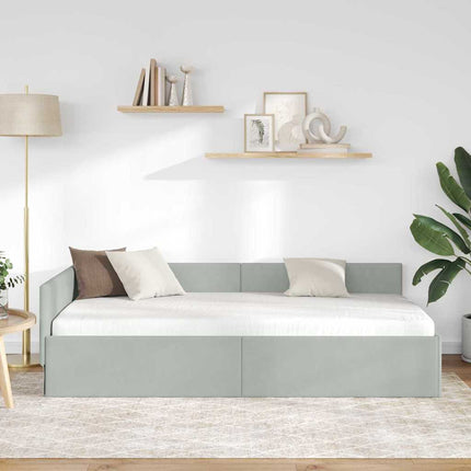Hjørnesengramme med hovedgærde Lysegrå 100 cm x 200 cm Fløjl
