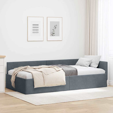Hjørnesengramme med hovedgærde Mørkegrå 100 cm x 200 cm Fløjl