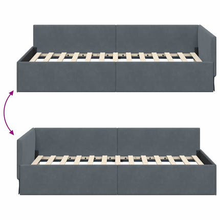 Hjørnesengramme med hovedgærde Mørkegrå 100 cm x 200 cm Fløjl