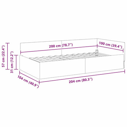 Hjørnesengramme med hovedgærde Mørkegrå 100 cm x 200 cm Fløjl