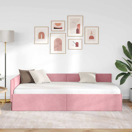 Hjørnesengramme med hovedgærde Lyserød 100 cm x 200 cm Fløjl