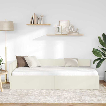 Hjørnesengramme med hovedgærde Creme 100 cm x 200 cm Fløjl