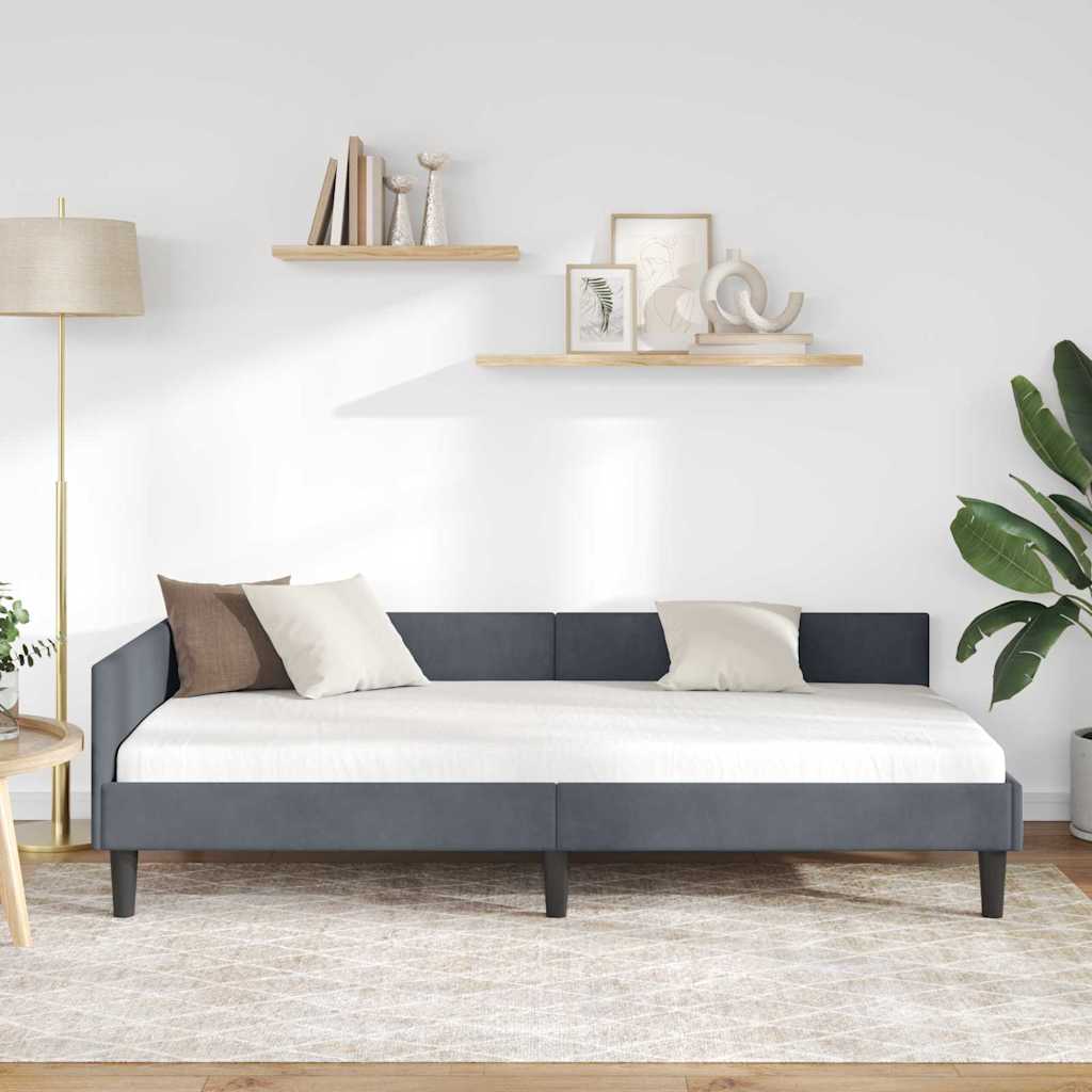Hjørnesengramme med hovedgærde Mørkegrå 80 cm x 200 cm Fløjl