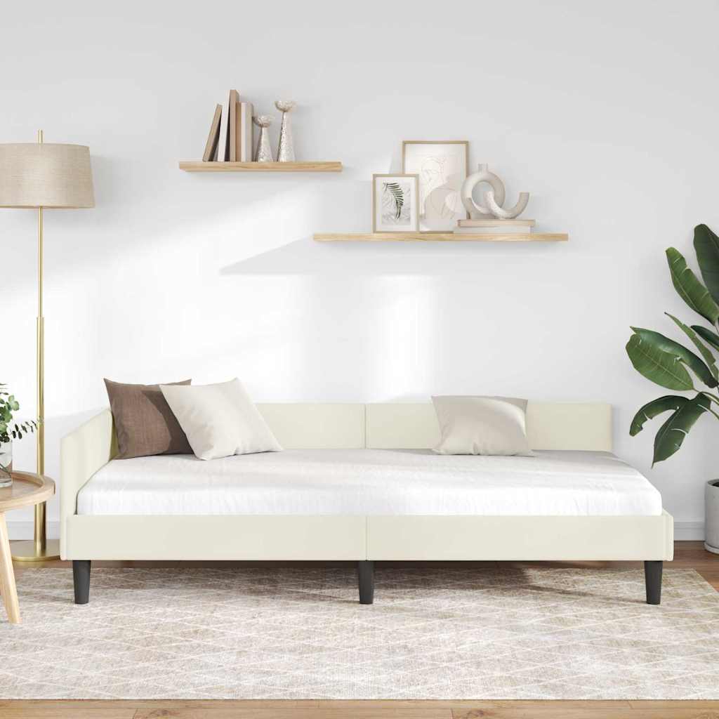 Hjørnesengramme med hovedgærde Creme 80 cm x 200 cm Fløjl