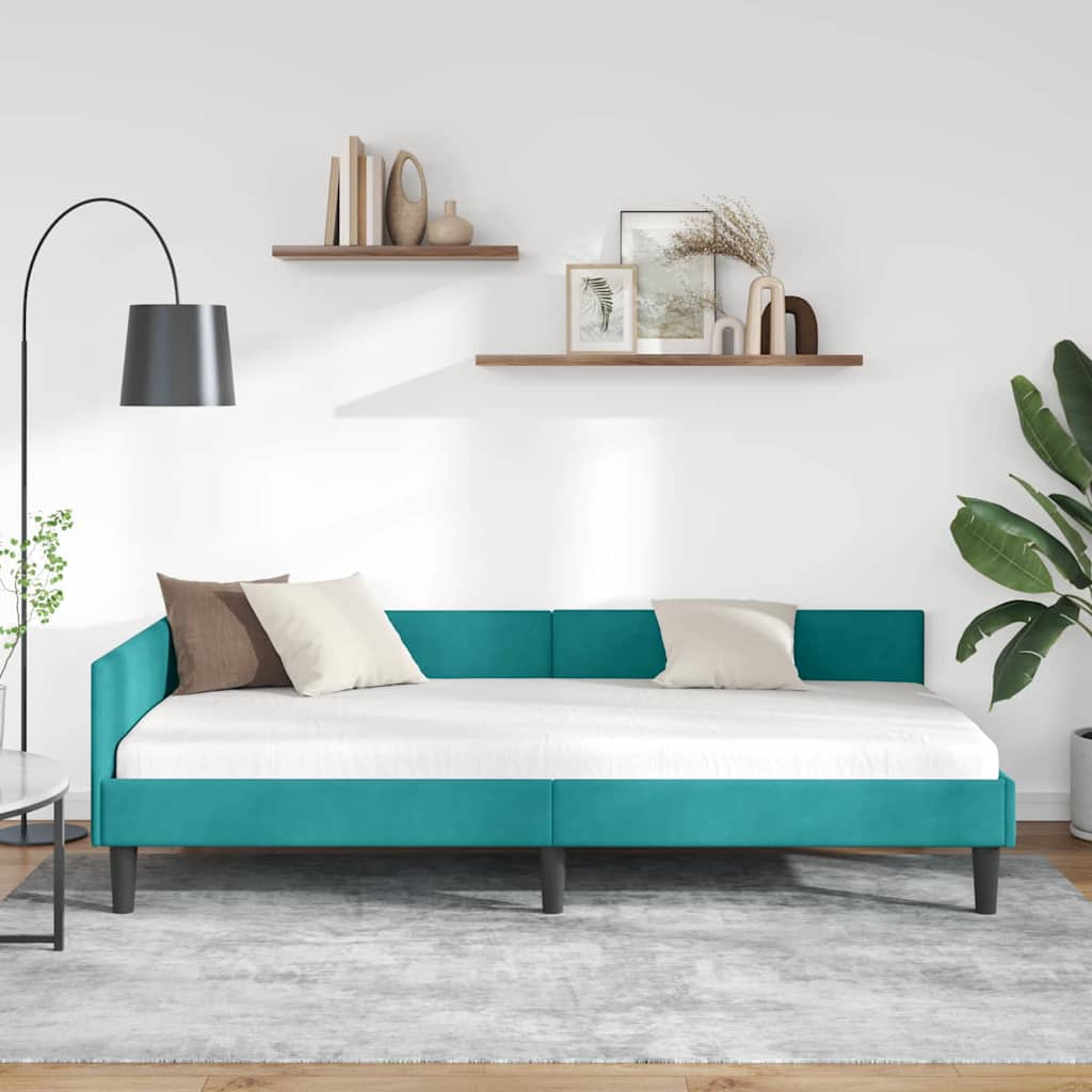 Hjørnesengramme med hovedgærde Turkis 80 cm x 200 cm Fløjl
