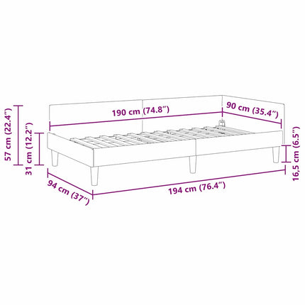 Hjørnesengramme med hovedgærde Lyserød 90 cm x 190 cm Fløjl