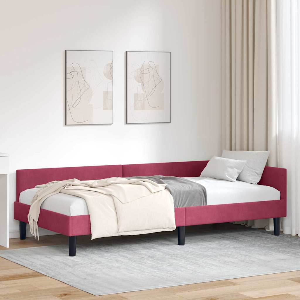 Hjørnesengramme med hovedgærde Vinrød 90 cm x 190 cm Fløjl