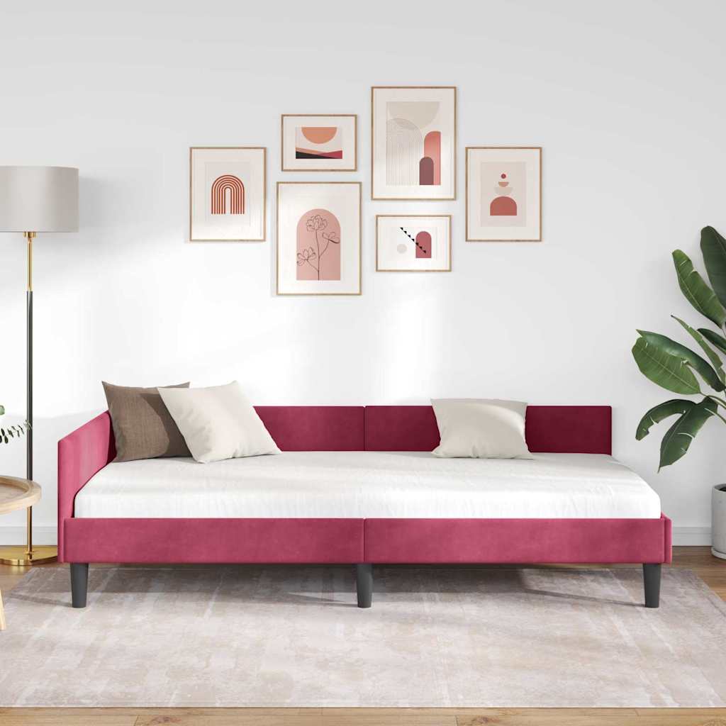 Hjørnesengramme med hovedgærde Vinrød 90 cm x 190 cm Fløjl