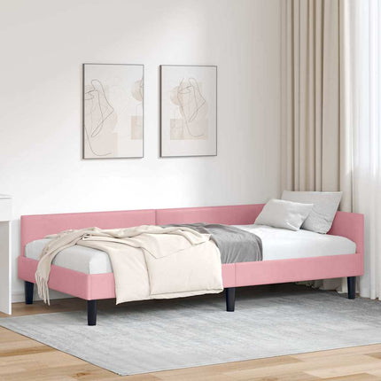 Hjørnesengramme med hovedgærde Lyserød 90 cm x 200 cm Fløjl