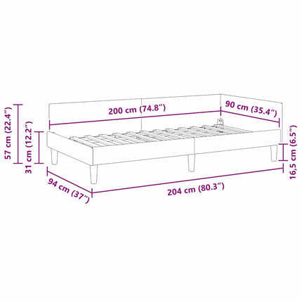 Hjørnesengramme med hovedgærde Creme 90 cm x 200 cm Fløjl