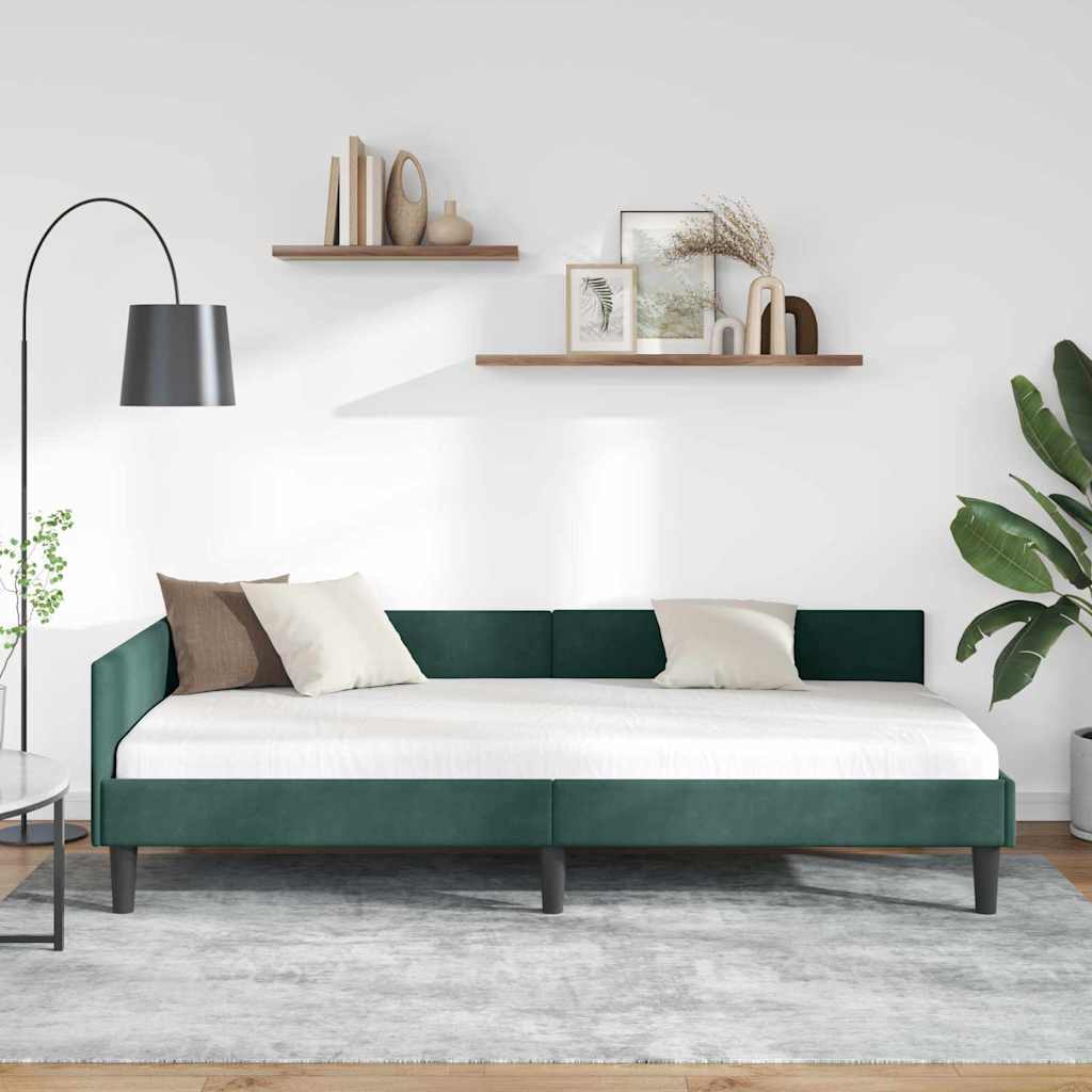 Hjørnesengramme med hovedgærde Mørkegrøn 100 cm x 200 cm Fløjl