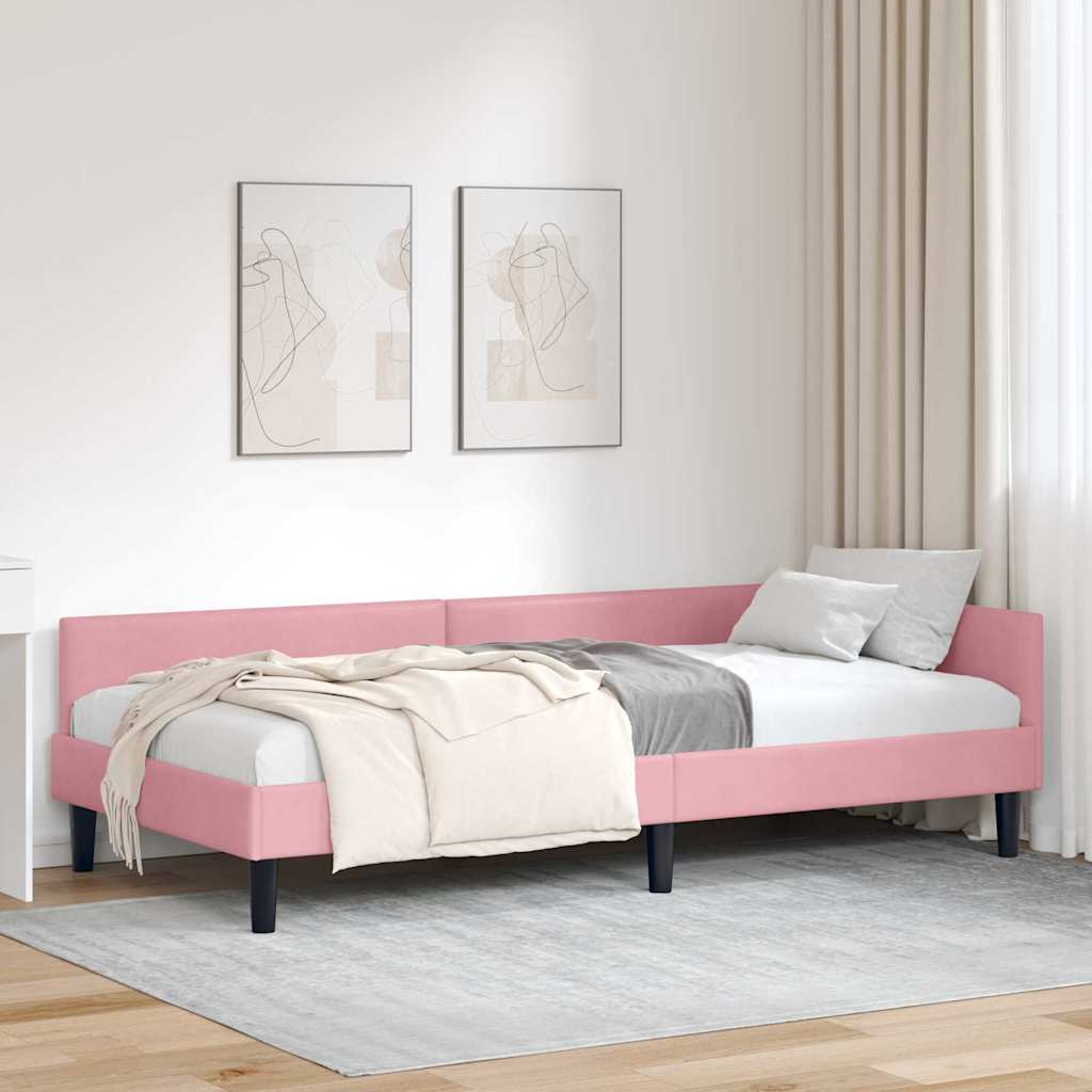 Hjørnesengramme med hovedgærde Lyserød 100 cm x 200 cm Fløjl
