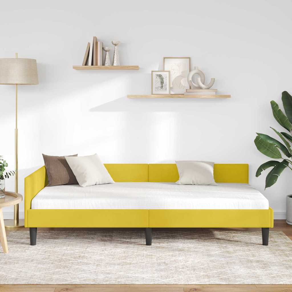 Hjørnesengramme med hovedgærde Gul 100 cm x 200 cm Fløjl