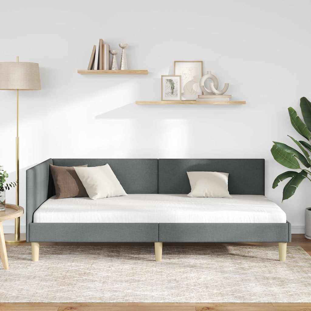 Hjørnesengramme Mørkegrå 80 cm x 200 cm Stof og krydsfiner