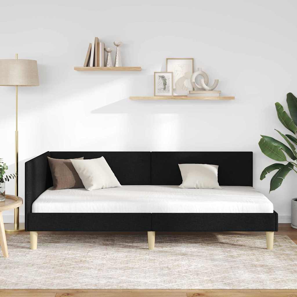 Hjørnesengramme Sort 80 cm x 200 cm Stof og krydsfiner