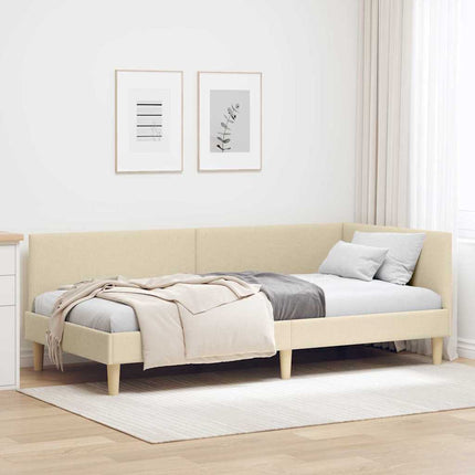 Hjørnesengramme Creme 90 cm x 190 cm Stof og krydsfiner