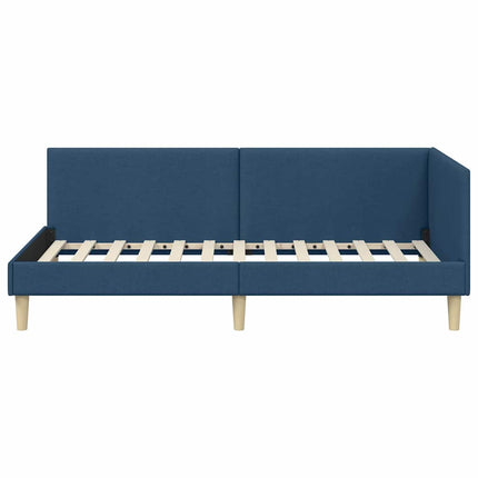 Hjørnesengramme Blå 90 cm x 190 cm Stof og krydsfiner
