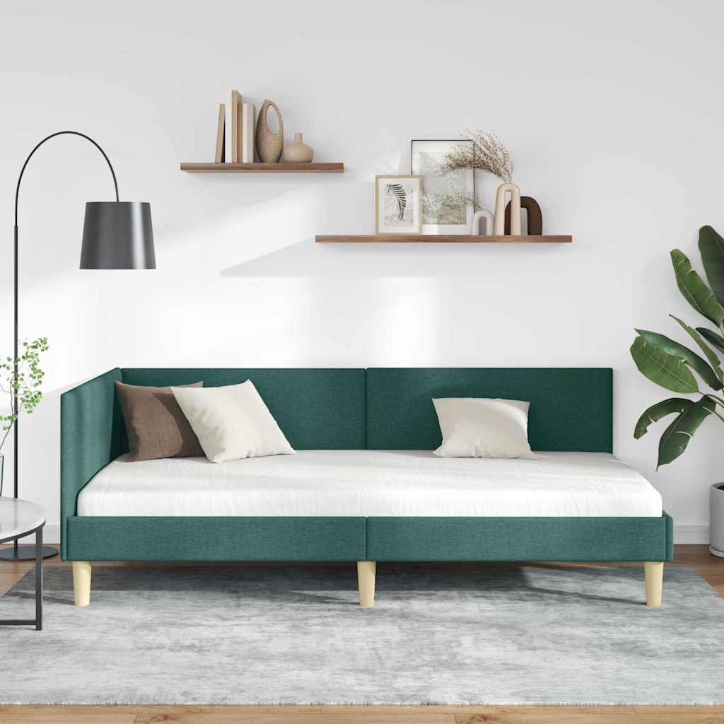 Hjørnesengramme Mørkegrøn 90 cm x 200 cm Stof og krydsfiner