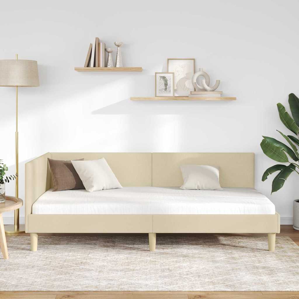 Hjørnesengramme Creme 90 cm x 200 cm Stof og krydsfiner