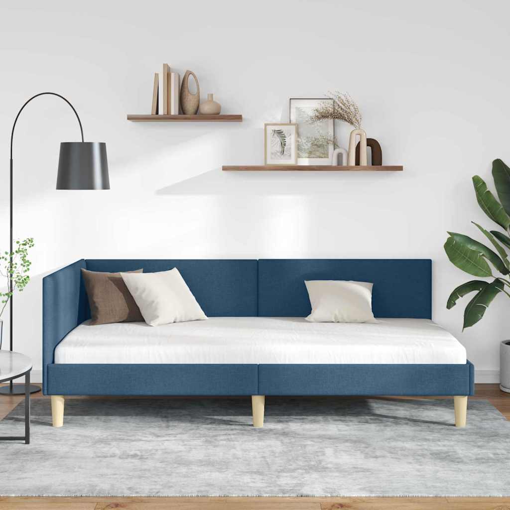 Hjørnesengramme Blå 90 cm x 200 cm Stof og krydsfiner
