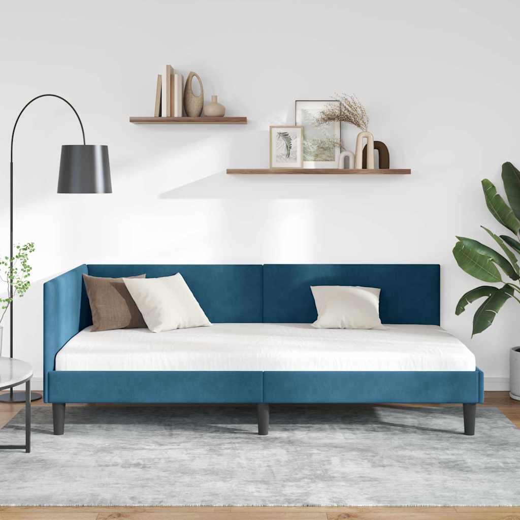 Hjørnesengramme med hovedgærde Blå 80 cm x 200 cm Fløjl