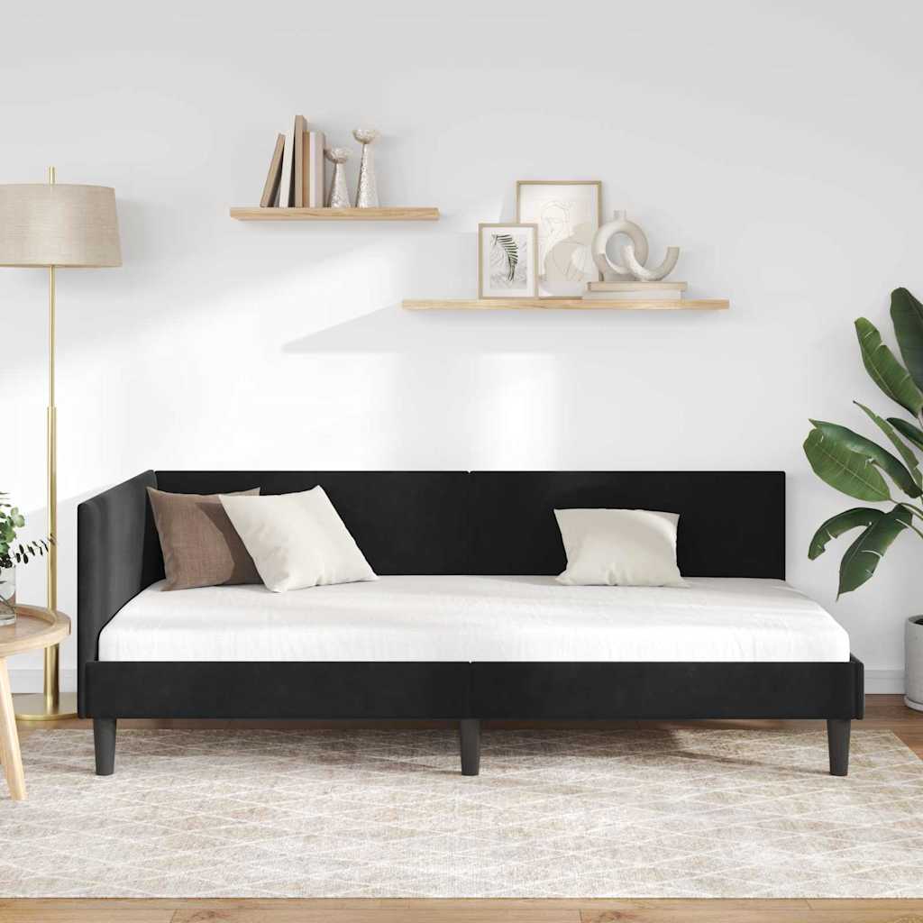 Hjørnesengramme med hovedgærde Sort 80 cm x 200 cm Fløjl