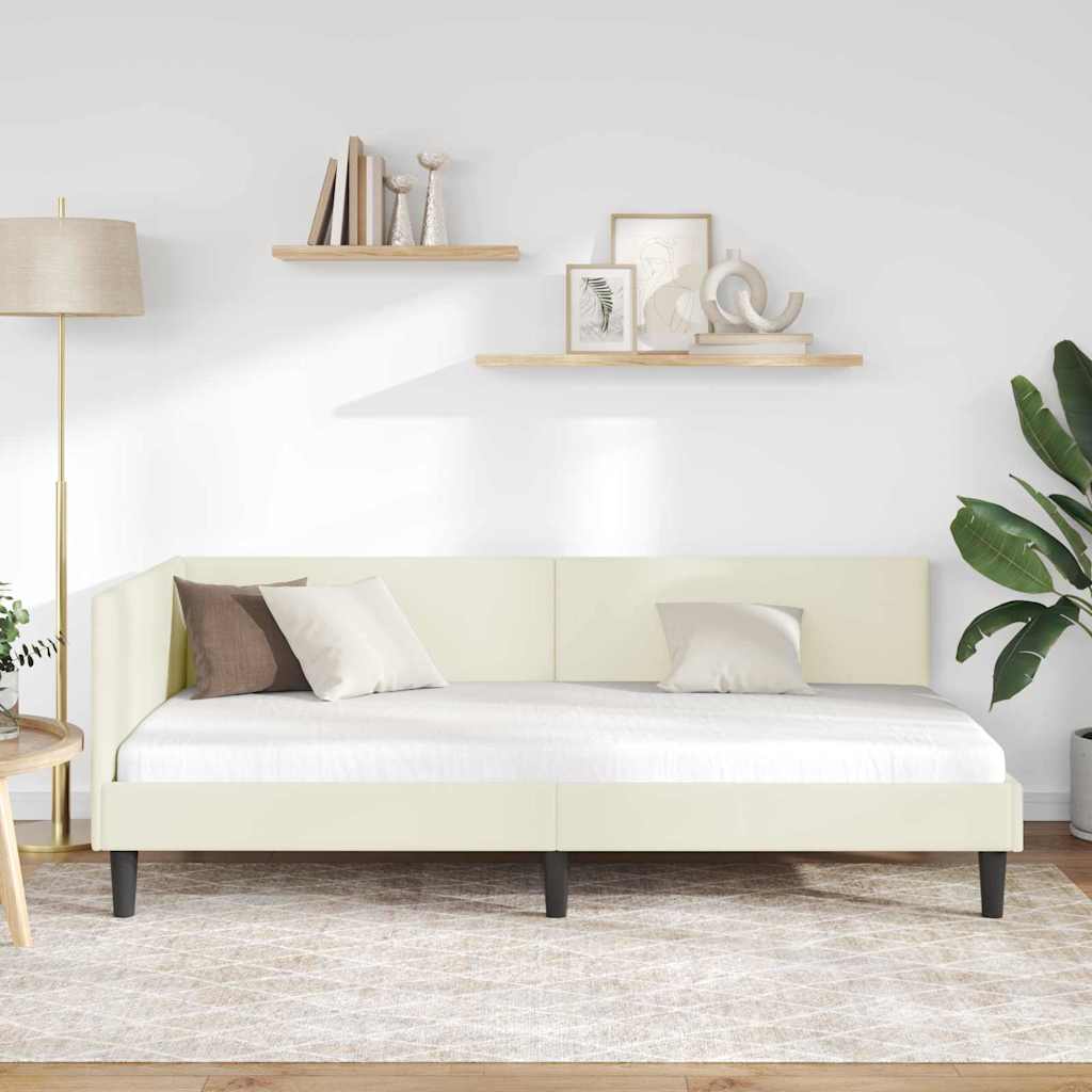 Hjørnesengramme med hovedgærde Creme 80 cm x 200 cm Fløjl