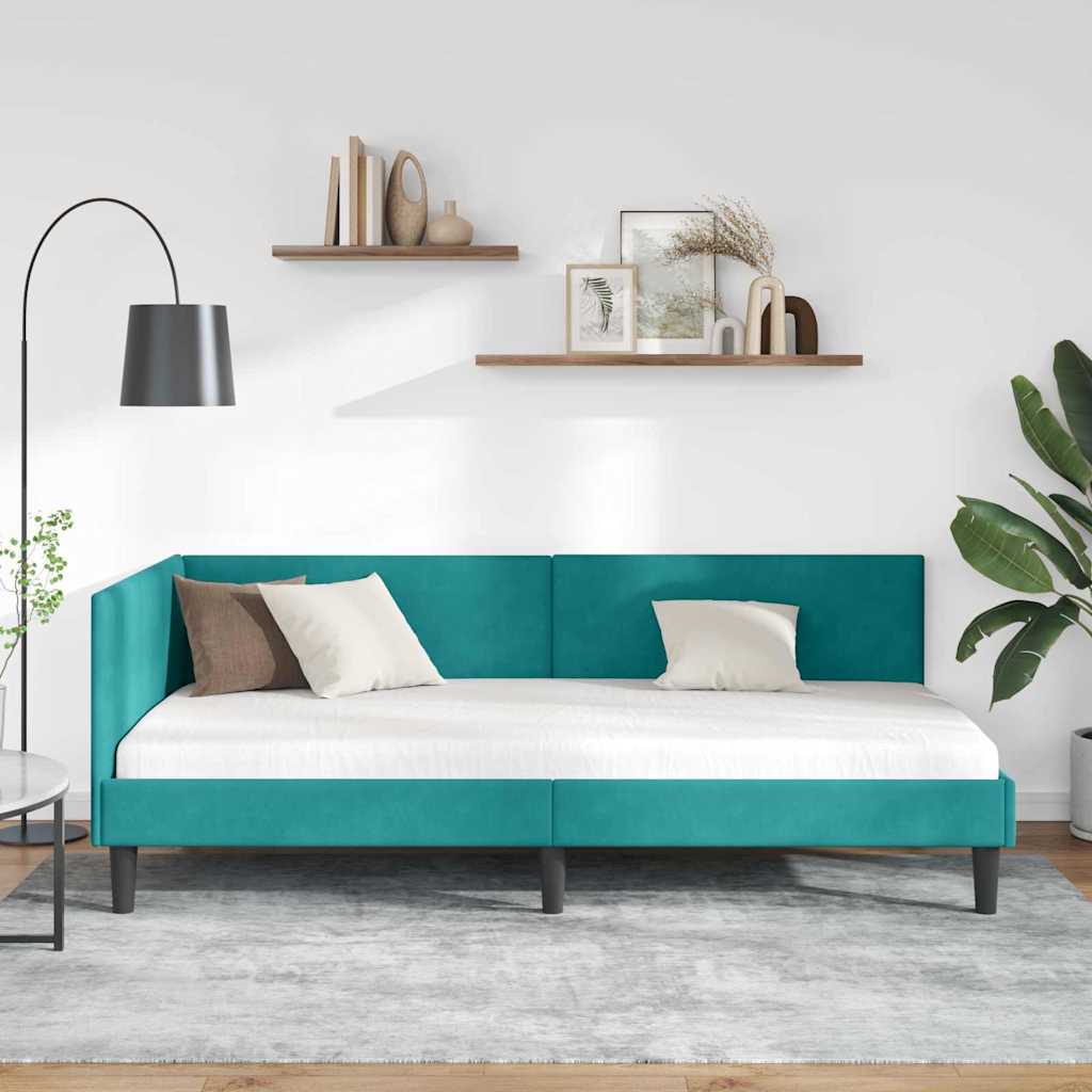 Hjørnesengramme med hovedgærde Turkis 80 cm x 200 cm Fløjl