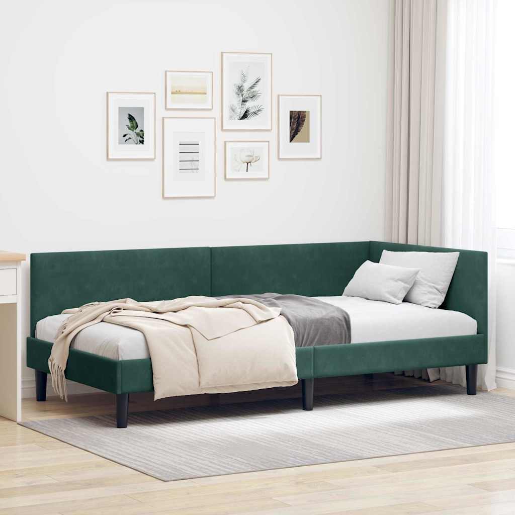 Hjørnesengramme med hovedgærde Mørkegrøn 90 cm x 190 cm Fløjl