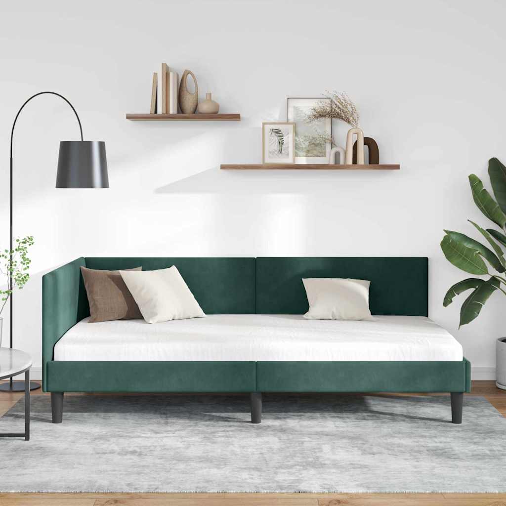 Hjørnesengramme med hovedgærde Mørkegrøn 90 cm x 190 cm Fløjl