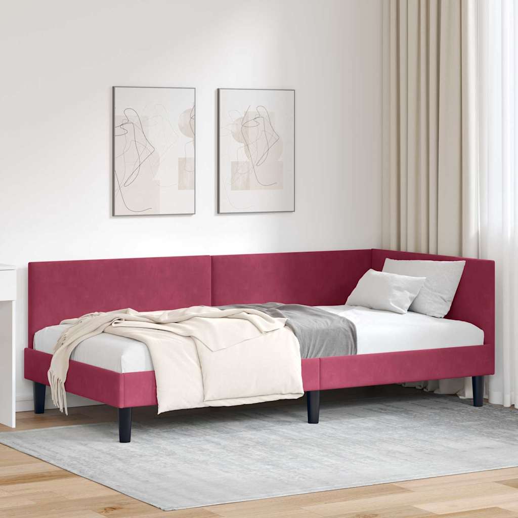 Hjørnesengramme med hovedgærde Vinrød 90 cm x 190 cm Fløjl