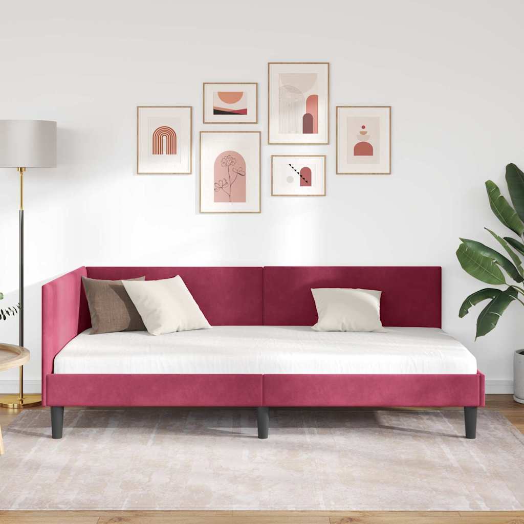 Hjørnesengramme med hovedgærde Vinrød 90 cm x 190 cm Fløjl