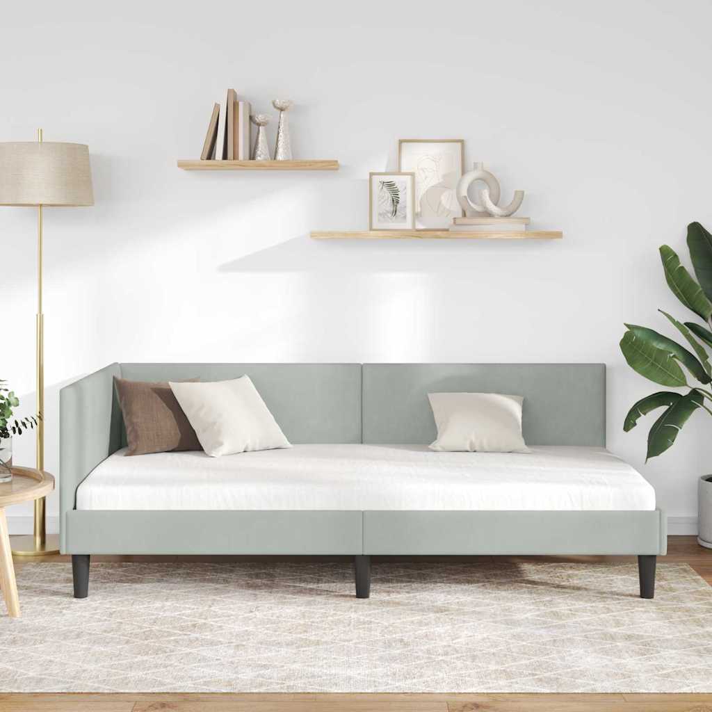 Hjørnesengramme med hovedgærde Lysegrå 90 cm x 200 cm Fløjl