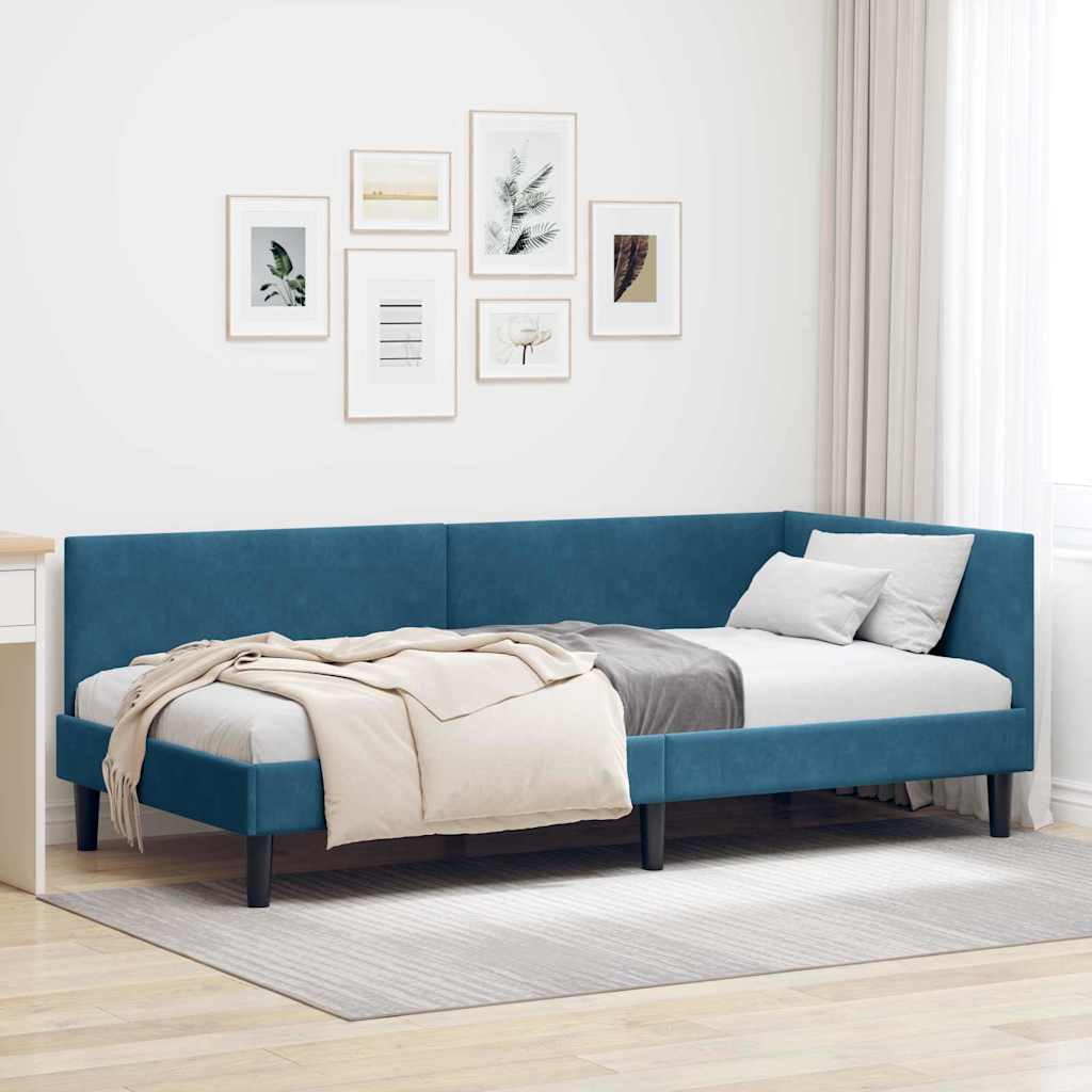 Hjørnesengramme med hovedgærde Blå 100 cm x 200 cm Fløjl