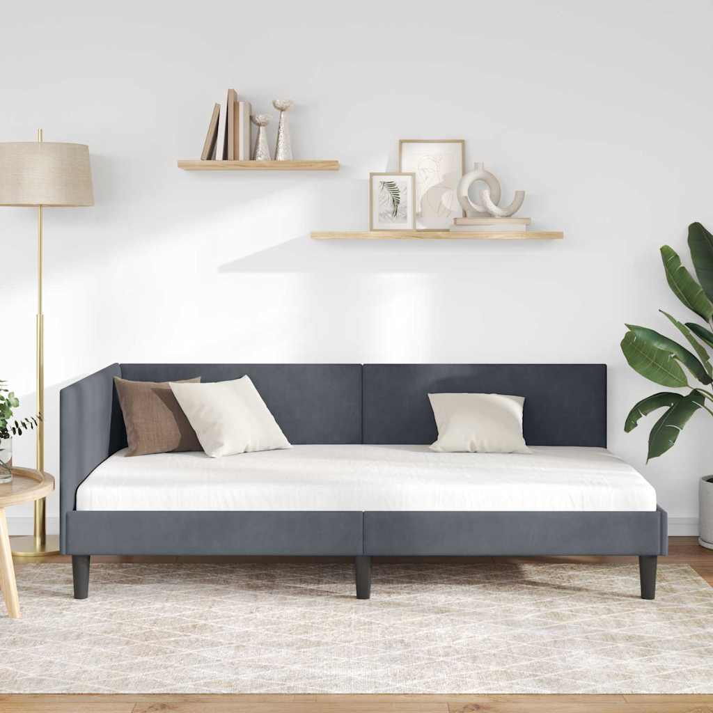 Hjørnesengramme med hovedgærde Mørkegrå 100 cm x 200 cm Fløjl