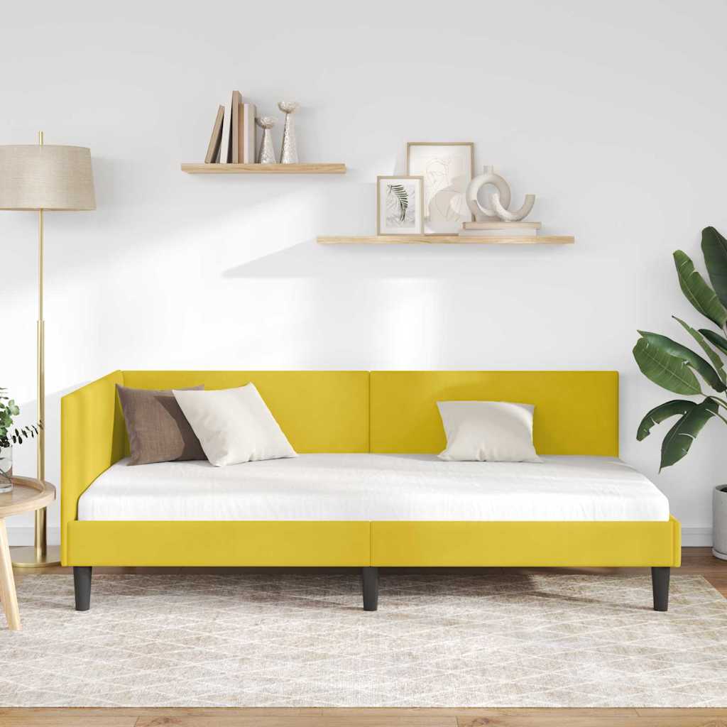Hjørnesengramme med hovedgærde Gul 100 cm x 200 cm Fløjl