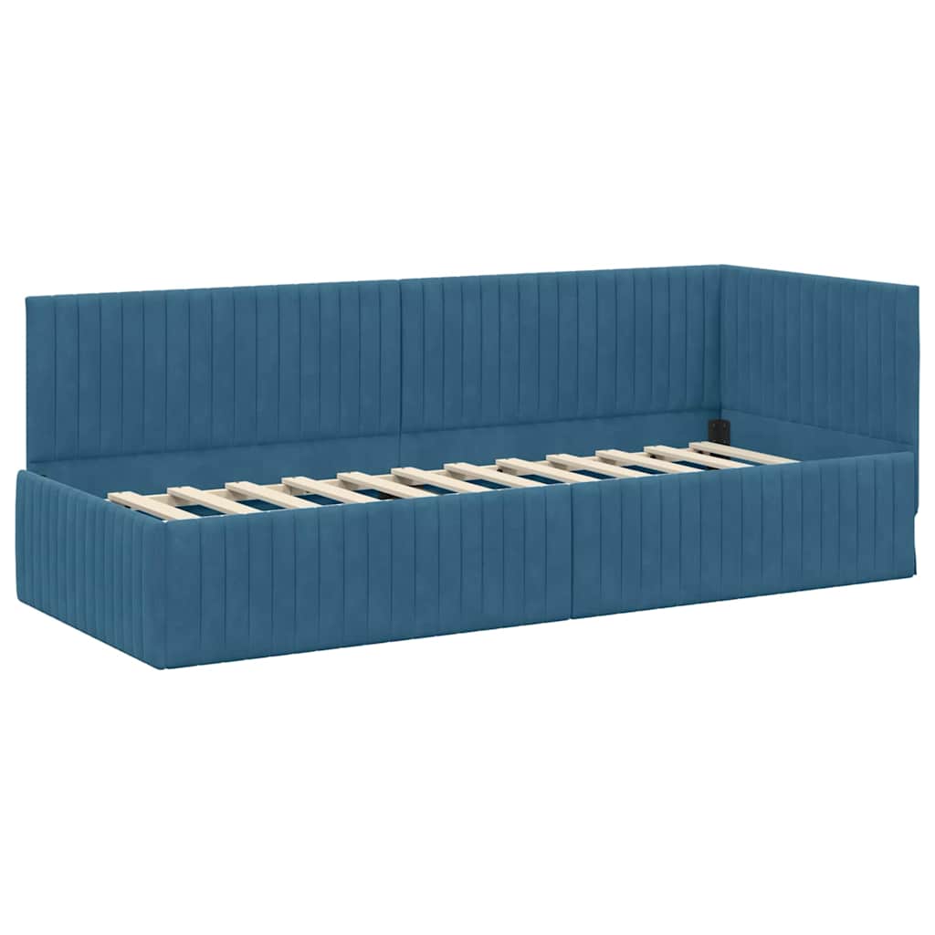 Hjørnesengramme med hovedgærde Blå 80 cm x 200 cm Fløjl