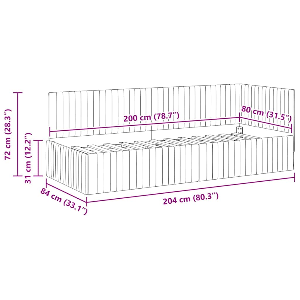 Hjørnesengramme med hovedgærde Blå 80 cm x 200 cm Fløjl