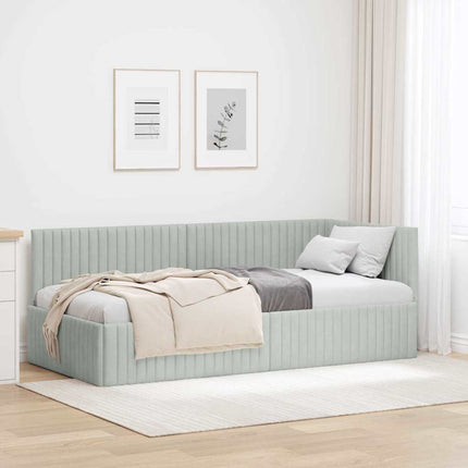 Hjørnesengramme med hovedgærde Lysegrå 90 cm x 190 cm Fløjl