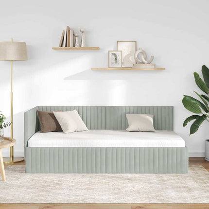 Hjørnesengramme med hovedgærde Lysegrå 90 cm x 190 cm Fløjl
