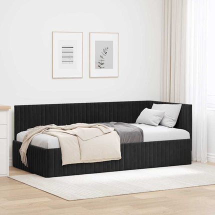 Hjørnesengramme med hovedgærde Sort 90 cm x 190 cm Fløjl
