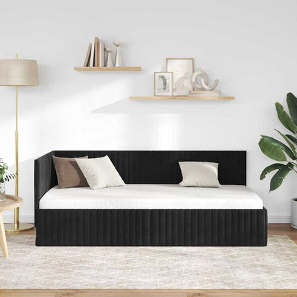 Hjørnesengramme med hovedgærde Sort 90 cm x 190 cm Fløjl